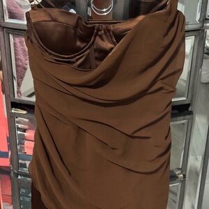 Oh Polly Strapless Brown Dress